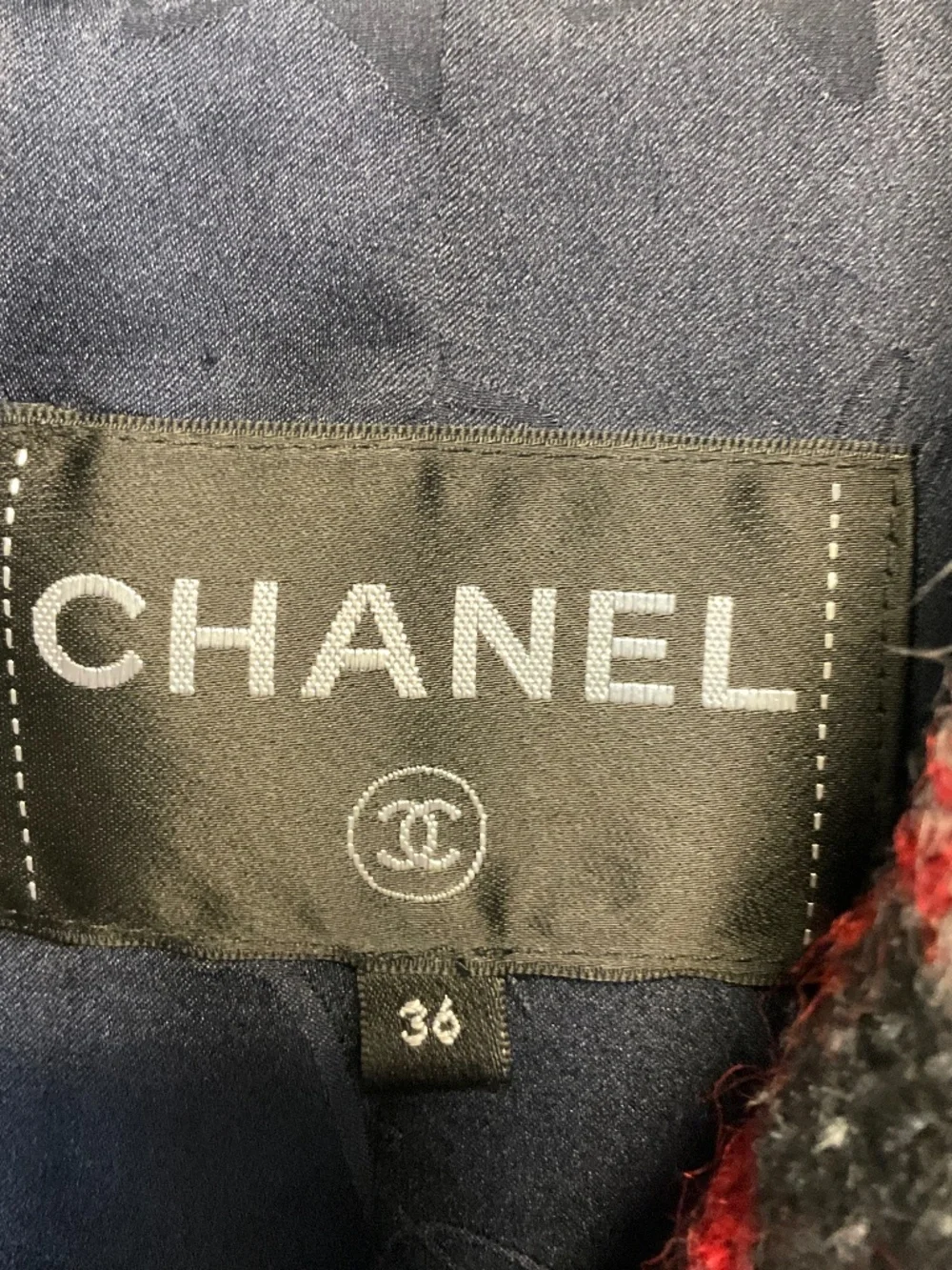 CHANEL RED / NAVY BLUE MULTI 2017 DOUBLE BREASTED WOOL TWEED COAT WITH CC LOGO B